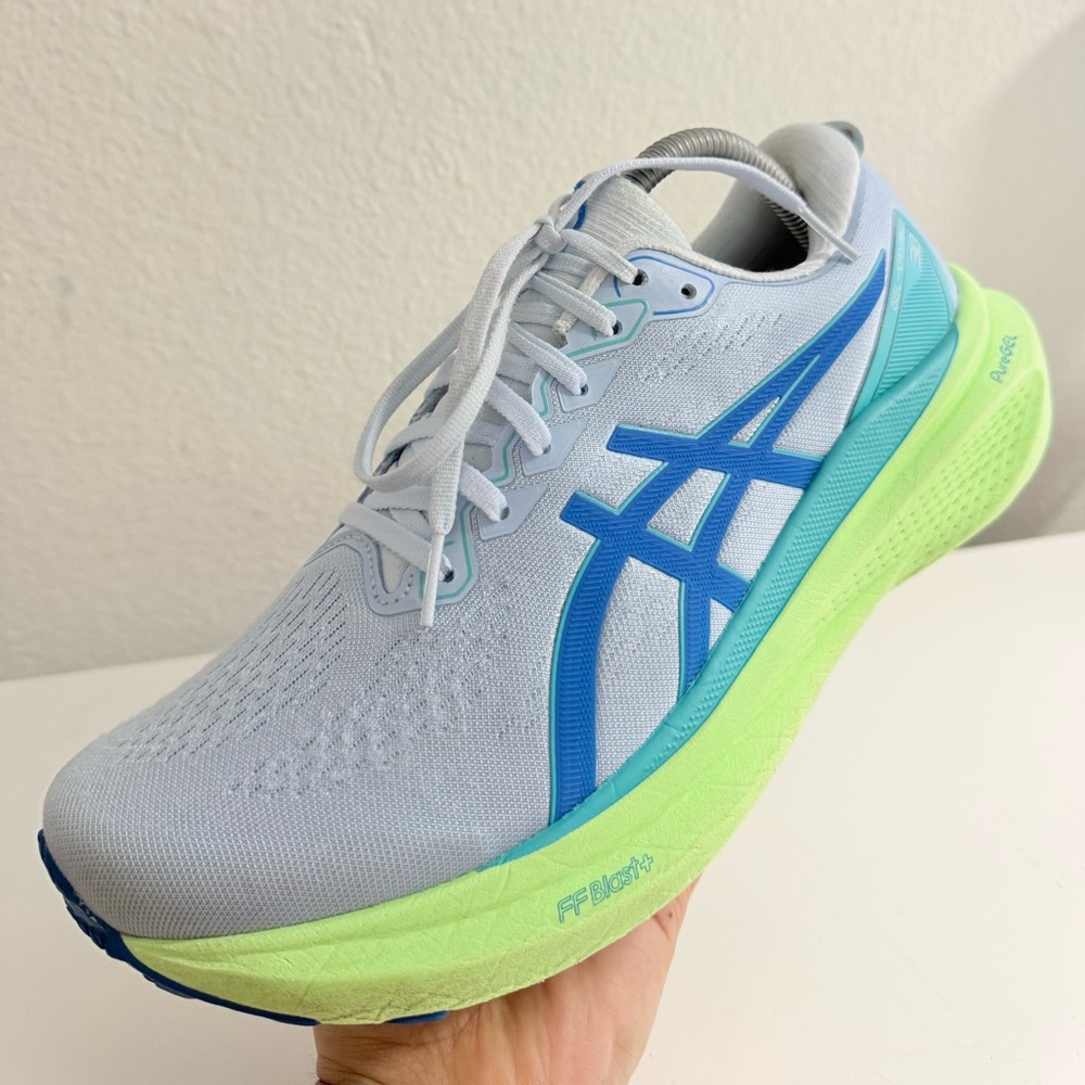 Asics Gel-Kayano 30 Lite-Show.  Men's Light Blue & Neon Green Running Sneakers